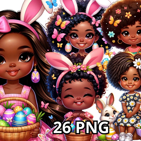 Easter Cute Black Girl Png, 26 PNG, Easter Clipart, Black Girl Clipart, Easter Png, Black Girl Png, Bunny Clipart, Little Black Girl Clipart