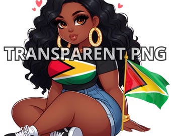 Chica guyanesa con curvas, PNG transparente, clipart de chica guyanesa con curvas, chica guyanesa, bandera de Guyana, clipart de Guyana