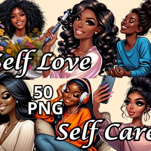 Selbstliebe Clipart, Selbstpflege Png, 50 PNG, Relax Clipart, Black Girl Magic Png, Fitness Clipart, Makeup Clipart, Spa Day Clipart, Shopping Girl