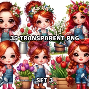 35 Carino Chibi Bambina Giardiniere Set 3, Chibi Ragazza Png, Bambina Png, Bambina Png, Chibi Ragazza Clipart, Primavera Png, Carino Primavera Clipart