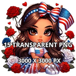 Chibi carino capelli castani bambina Png, 15 Png, Chibi Girl Clipart, Chibi Girl Png, Chibi Dolls Clipart, Independence Day Png, 4 luglio Png