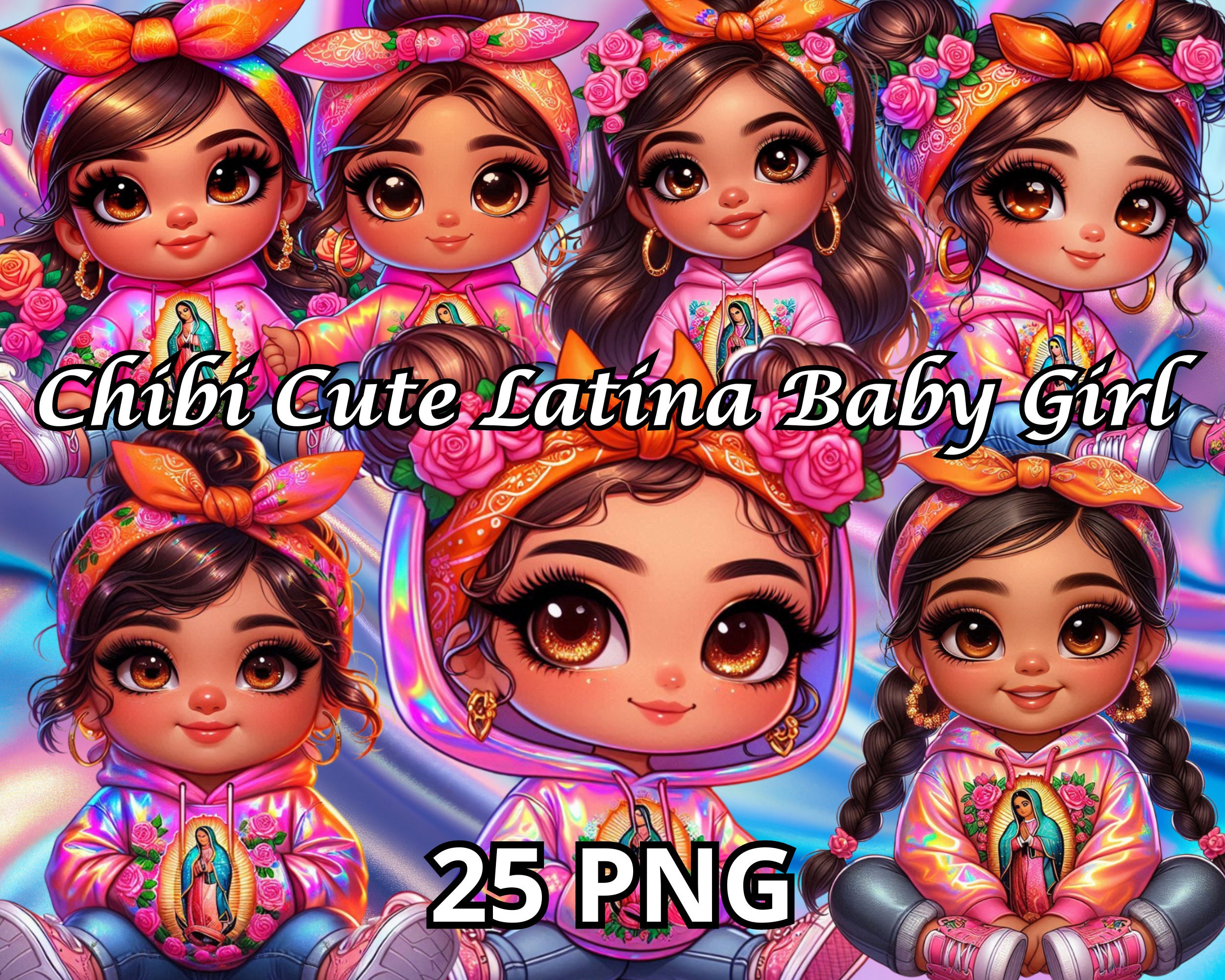 Chibi Cute Latina Baby Girl, 25 PNG, Latina Princess Clipart, Hispanic Girl Png, Chibi Girl Clipart, Chibi Girl Png, Chibi Dolls Png, Latina