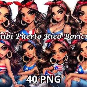 Chibi Puerto Rico Boricua, 40 Png, Boricua Png, Puerto Rico Clipart, Boricua Clipart, Puerto Rico Png, Chibi Girl Clipart, Chibi Girl Png