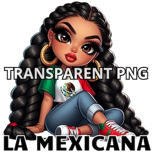 La Mexicana Png, TRANSPARENT PNG, Mexicana Png, Chicana Png, Chicana Clipart, Chibi Dolls Png, Chibi Girl Png, Latina Woman Png, Latina Png
