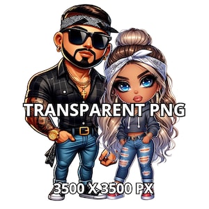 Chibi Chicano Paar Clipart, TRANSPARENT PNG, lateinisches Paar Png, Liebe hispanisches Paar, Cholo Paar, Cholo Png, Chola Png, Gangster Love Png
