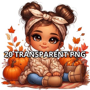 Otoño Chibi Linda Niña Latina, 20 PNG, Princesa Latina Clipart, Chica Hispana Png, Chibi Chica Clipart, Chibi Chica Png, Otoño, Calabazas