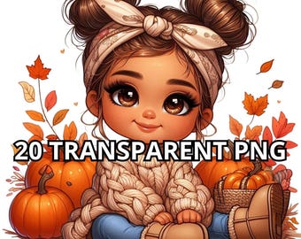 Otoño Chibi Linda Niña Latina, 20 PNG, Princesa Latina Clipart, Chica Hispana Png, Chibi Chica Clipart, Chibi Chica Png, Otoño, Calabazas