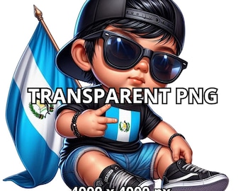 Clipart de bebé guatemalteco chibi, PNG transparente, niño guatemalteco, bandera de Guatemala, niño chibi