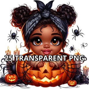 25 ちびかわいいハロウィーンの黒人の赤ちゃんの女の子 PNG、かわいいハロウィーンの PNG、黒人の女の子のクリップアート、小さな黒人の女の子のクリップアート、黒人の女の子 PNG、ちびの女の子 PNG
