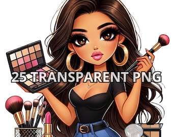 25 Gorgeous Dark Hair Chibi Makeup Artist, Makeup Artist Png, Makeup Artist Clipart, Chibi Girl Png,Make Up Artist Logo,Makeup Artist Design