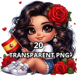 Chibi Super Cute Spanish Baby Girl Png, 20 Png, Spain Png, Chibi Spanish Girl Png, Spain Clipart, Hispanic Png, Latina Png, Chibi Girl Png