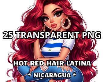 25 Latina de pelo rojo caliente *Nicaragua*, Nicaragua Png, Nicaragua Clipart, Latina Png, Latina Clipart, Chibi Girl Clipart, Nicaragua Girl Png