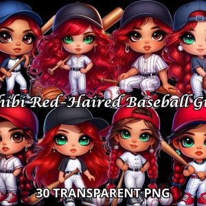 Garota de Beisebol Ruiva Chibi, 30 PNG TRANSPARENTE, Clipart de Garota de Beisebol, Garota de Beisebol Png, Clipart de Beisebol, Beisebol Fofo,Garota Chibi Png
