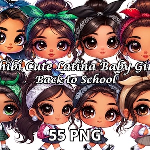 Chibi Cute Latina Baby Girl Back to School Png, 55 PNG, Chibi Girl Png, Latina Clipart, Latina Princess Clipart, Hispanic Girl Png, Chicana