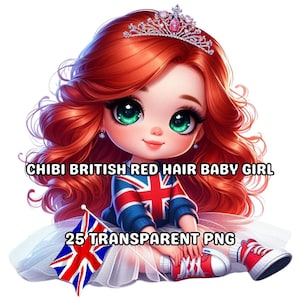 25 schattige Chibi Britse roodharige babymeisje, Chibi-meisje Png, Chibi-poppen Png, Britse Chibi, UK Chibi, Londens meisje, schattig Brits meisje, UK Png