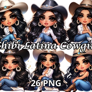 Chibi Latina Cowgirl, 26 Png, Western Girl Png, Cowgirl Png,Country Girl Png,Cowgirl Clipart,Chibi Dolls Png,Chibi Girl Png,Latina Woman Png