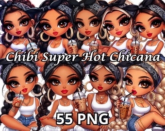 Chibi Super Hot Chicana, 55 PNG, Chicana Clipart, Chibi Dolls Png, Chibi Girl Png, Latina Woman Png, Latina Clipart, Chicana Png, Chibi Png