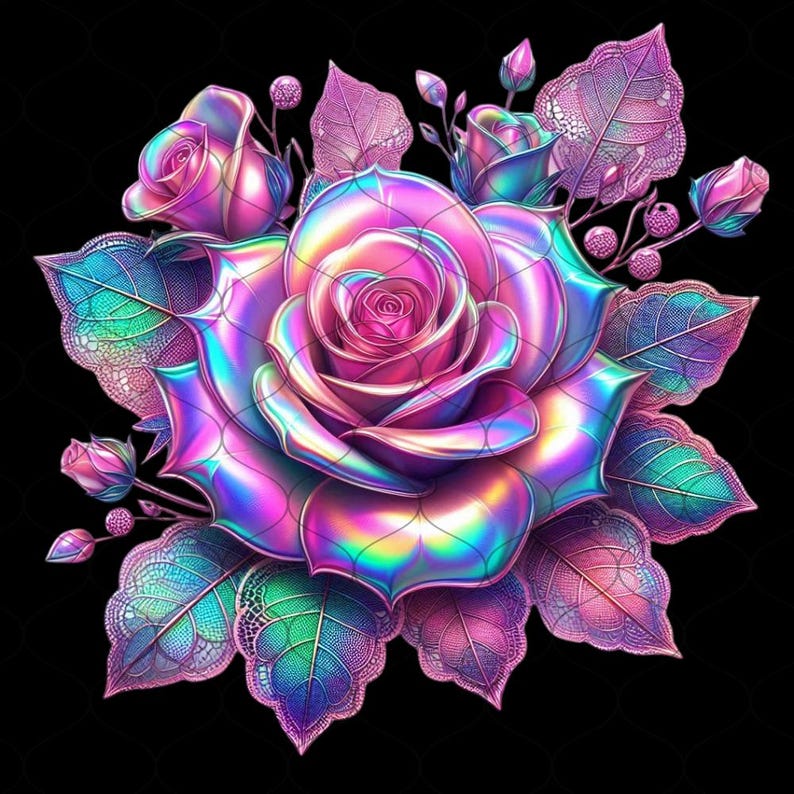 Iridescent Roses Iridescent Holographic Roses Lace Leaves, 35 PNG, Roses Clipart, Roses ...