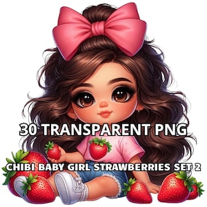 Conjunto de 30 morangos para bebê chibi, clipart de menina chibi, menina chibi png, bebê png, menina png, latina png, chicana png, bonecas chibi