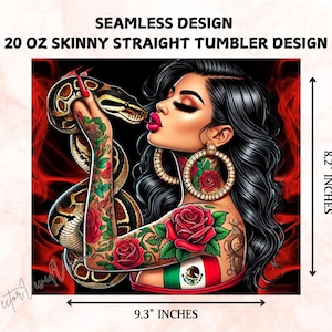 20oz Mexicana Tumbler Wrap, JPG 300 DPI, Latina Png, Chicana Png, Mexicana Png, Latina Clipart, Chicana Clipart, Mexicana Snake Toxica Png