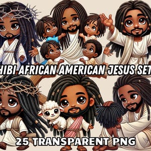 Chibi Afroamericano Jesús Set 2, 25 PNG TRANSPARENTE, Jesús Negro Png, Jesús Negro Clipart, Arte Cristiano, Png Religioso, Chibi Jesús Png