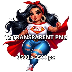Chibi Super Mom Png, 12 Png, Chicano Woman Png, Latina Woman Png, Chicana Clipart, Super Mom Clipart, Mom Png, Mama Png, Mothers Day Clipart