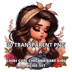 Conjunto de 30 Chibis fofos para bebês meninas Chicanas bege, Clipart de Chibi, Chibi para meninas PNG, Bebê para meninas PNG, Meninas PNG, Chicana PNG, Latina PNG, Chicano