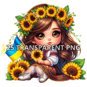 Chibi schattig Oekraïens donker haar baby meisje clipart, 25 PNG, Oekraïne PNG, vlag van Oekraïne, Oekraïens meisje PNG, Oekraïne clipart, Chibi meisje clipart