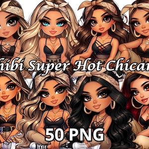 Chibi Super Hot Chicana, 50 PNG, Chicana Clipart, Chibi Dolls Png, Chibi Girl Png, Latina Woman Png, Latina Clipart, Chicana Png, Chibi Png
