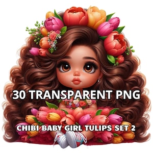 Chibi Baby Mädchen Tulpen Set 2, 30 PNG, Chibi Mädchen Clipart, Chibi Mädchen Png, Baby Mädchen Png, Kleines Mädchen Png, Frühling Png, Süße Frühling Clipart, Tulpen