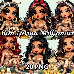 Chibi Latina Millionaire, 20 Png, Png mentalità milionaria, Png donna latina, Clipart Boss Babe, Png Chicana, Clipart donna stile Chibi, Soldi