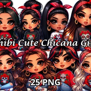 Chibi Cute Chicana Girl, 25 PNG, Chicana Clipart, Chibi Dolls Png, Chibi Girl Png, Latina Woman Png, Latina Clipart, Chicana Png, Chibi Png