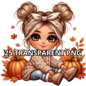 Autumn Chibi Cute Blonde Latina Baby Girl, 25 PNG, Latina Princess Clipart, Hispanic Girl Png, Chibi Girl Clipart, Chibi Girl Png,Outono Png