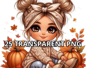 Autumn Chibi Cute Blonde Latina Baby Girl, 25 PNG, Latina Princess Clipart, Hispanic Girl Png, Chibi Girl Clipart, Chibi Girl Png,Autumn Png