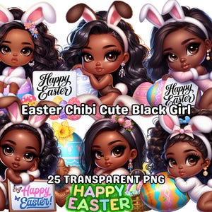 25 イースター ちび かわいい黒人少女 クリップアート、イースター クリップアート、黒人少女 PNG、イースター PNG、ちび少女 PNG、小さな黒人少女 クリップアート、かわいい黒人少女