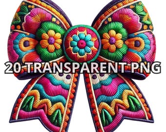 20 Mexican Embroidered Bows Png, Mexicana Png, Chicana Png, Latina Clipart, Chicana Clipart, Mexico Png, Embroidered Bow Png, Mexican Png