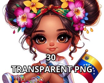 30 Chibi Cute Venezuelan Baby Girl Png, Venezuela Png, Venezolana Messy Bun Png, Latina Png,Latina Clipart,Chibi Girl Png,Chibi Girl Clipart