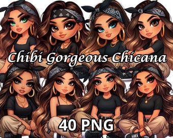 Chibi Gorgeous Chicana, 40 PNG, Chicana Clipart, Chibi Dolls Png, Chibi Girl Png, Latina Woman Png, Latina Clipart, Chicana Png, Chibi Png