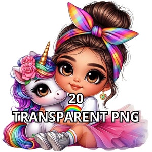 Arco-íris Chibi Cute Latina Baby Girl, 20 PNG, Latina Princess Clipart, Hispanic Girl Png, Chibi Girl Clipart, Chibi Girl Png, Rainbow Unicorn