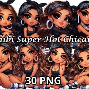 Chibi Super Hot Chicana, 30 PNG, Chicana Clipart, Chibi Dolls Png, Chibi Girl Png, Latina Woman Png, Latina Clipart, Chicana Png, Chibi Png