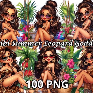 Deusa Leopardo De Verão Chibi, 100 PNG, Chibi Girl Png, Latina Woman Png, Latina Clipart, Chicana Png, Summer Girl Clipart, Summer Girl Png
