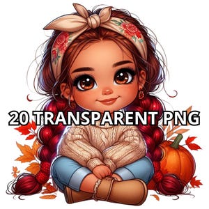Autumn Chibi Cute Redhead Latina Baby Girl, 20 PNG, Latina Princess Clipart, Hispanic Girl Png, Chibi Girl Clipart,Chibi Girl Png,Outono Png