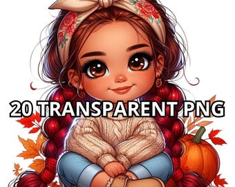 Otoño Chibi linda pelirroja latina niña, 20 PNG, princesa latina clipart, chica hispana png, chibi chica clipart, chibi chica png, otoño png