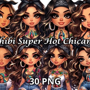 Chibi Super Hot Chicana, 30 PNG, Chicana Clipart, Chibi Dolls Png, Chibi Girl Png, Latina Woman Png, Latina Clipart, Chicana Png, Chibi Png