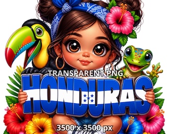 Bebé hondureña chibi súper linda, PNG transparente, Honduras PNG, bandera de Honduras, niña hondureña, clipart de princesa latina, clipart de niña chibi