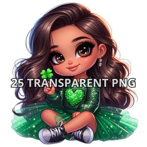 25, rue Chibi Cute Bébé fille de la Saint-Patrick Png, fille Chibi Png, poupées Chibi Png, trèfle Png, clipart fille Chibi, jour de chance Png, fille chanceuse Png
