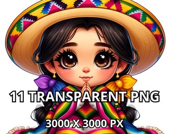 Super Cute Chibi Mexican Girl Clipart, 11 PNG, Latina Princess Clipart, Hispanic Girl Png, Chibi Girl Clipart, Chibi Girl Png, Chibi Dolls Png