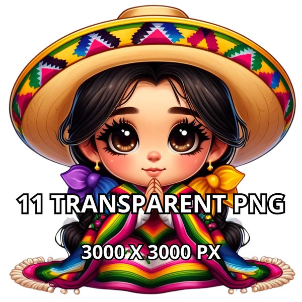 Super mignon Chibi mexicain fille Clipart, 11 PNG, Latina princesse Clipart, fille hispanique Png, Chibi Girl Clipart, Chibi Girl Png, Chibi poupées Png