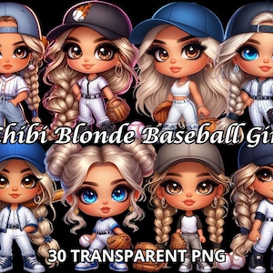 Chibi Blonde Baseball Girl, 30 TRANSPARENT PNG, Baseball Girl Clipart, Baseball Girl Png, Baseball Clipart, Cute Baseball, Chibi Girl Png