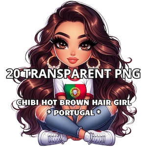 20 Chibi Hot Brown Hair Girl - Portugal, Linda Garota Portuguesa, Portugal Png, Latina Png,Chibi Girl Png,Portugal Clipart,Portugal orgulhoso